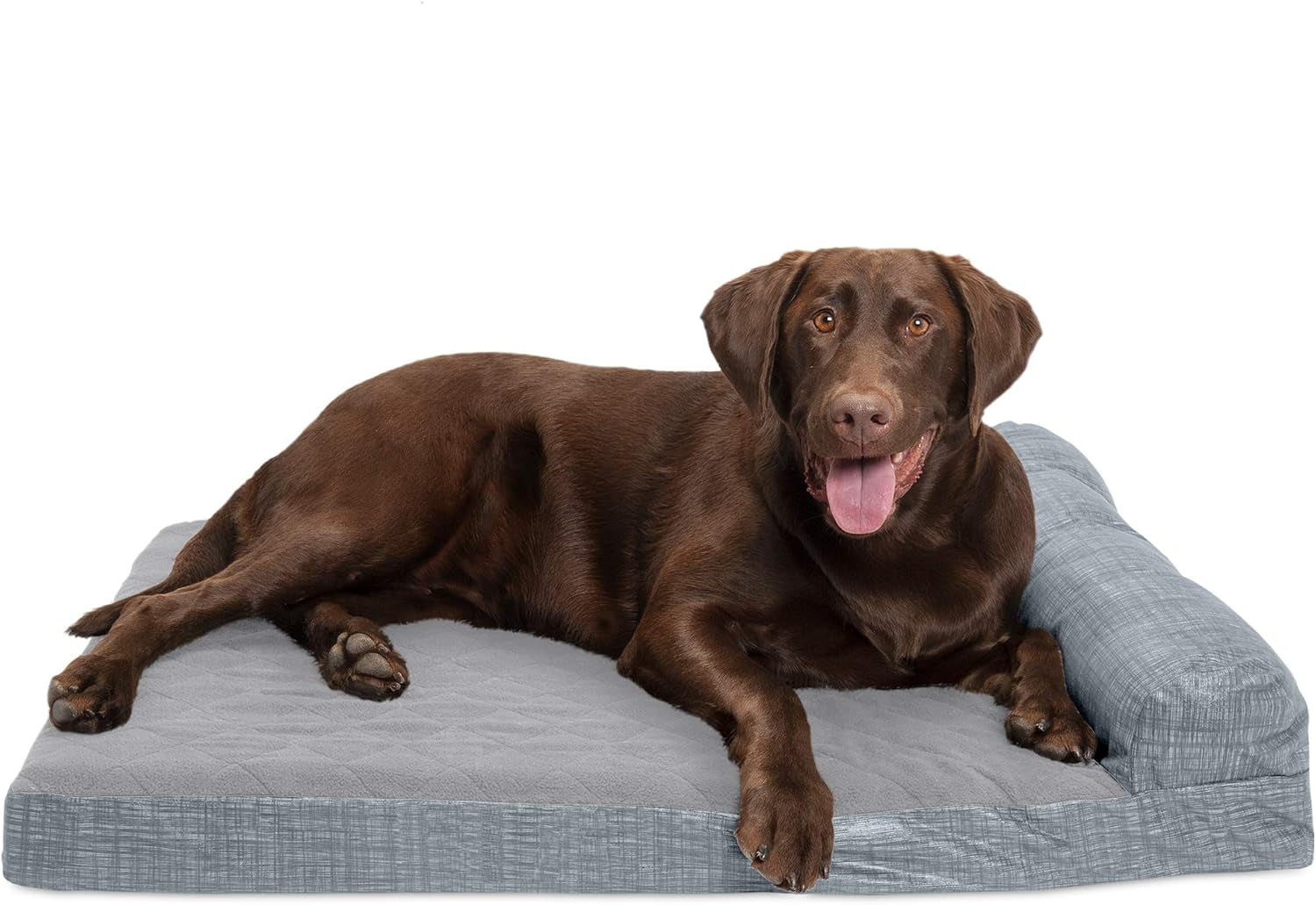 Memory Foam Dog Bed for Large/Medium Dogs W/ Removable Bolster & Washable Cover, for Dogs up to 55 Lbs - Quilted Fleece & Suede Print Bolster Chaise - Espresso, Large