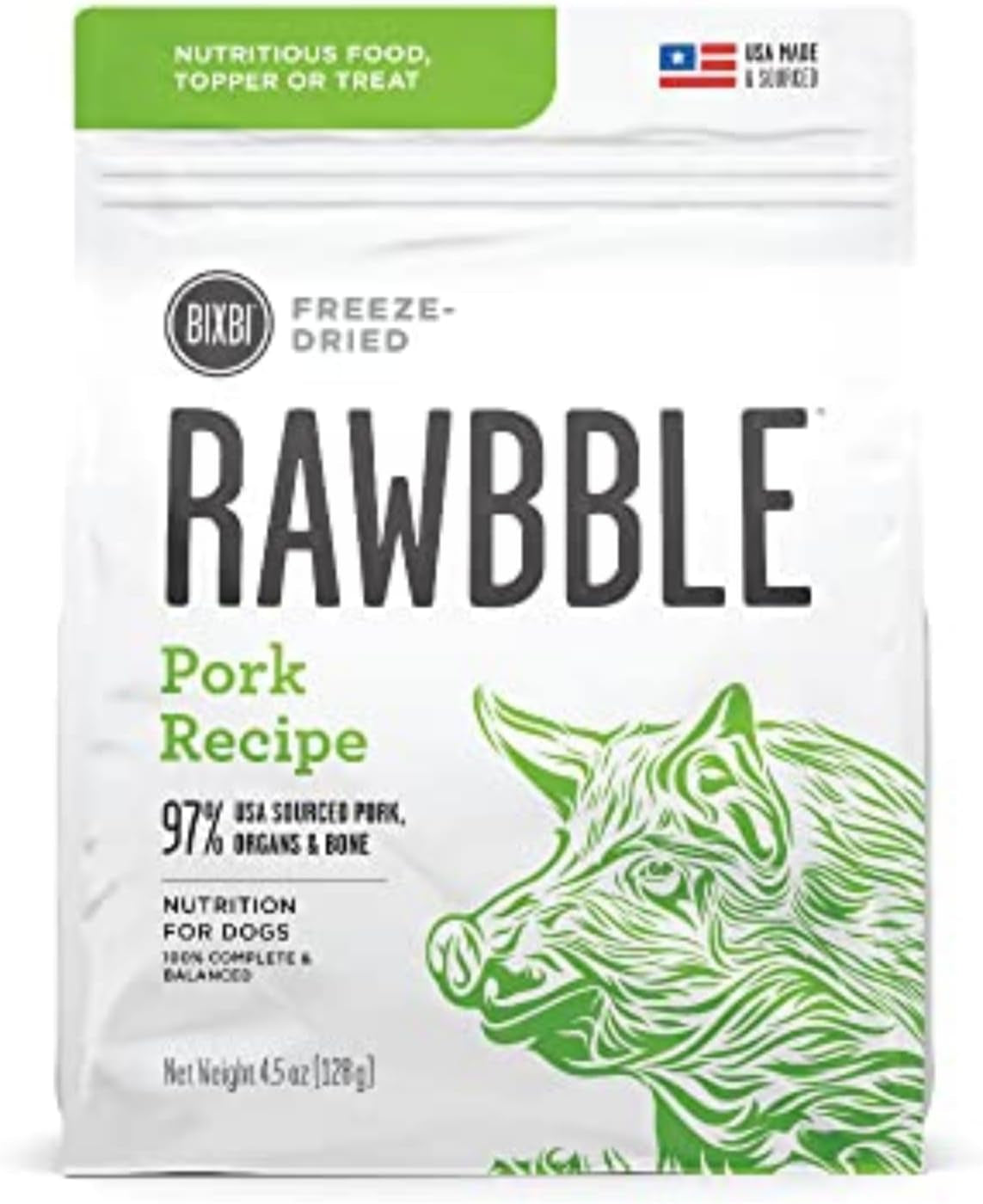 Rawbble Freeze Dried Dog Food, Pork Recipe, 26 Oz - 97% Meat and Organs, No Fillers - Pantry-Friendly Raw Dog Food for Meal, Treat or Food Topper - USA Made in Small Batches