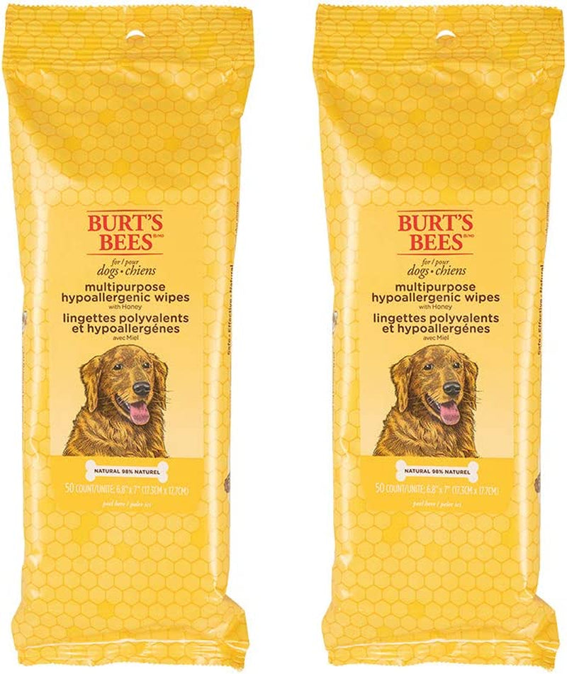 Multipurpose Dog Wipes with Honey, 98% Natural Origin Formulas, Hypoallergenic Dogs Wipe, Canine Cleaning Sheets for Paws and Butt, 3 Pk, 50Ct
