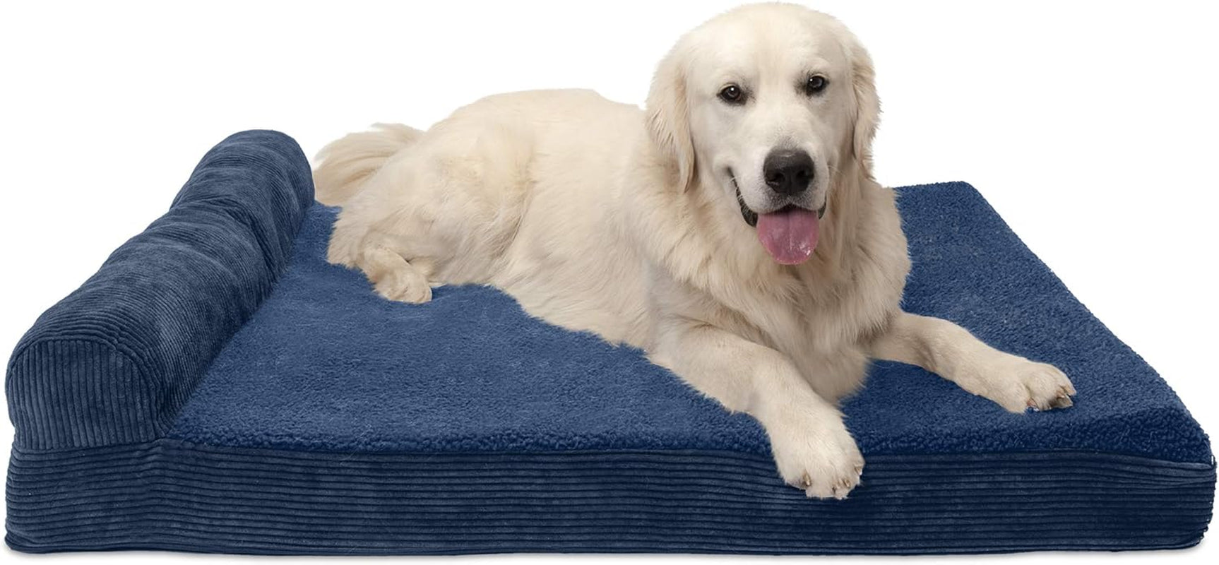 Memory Foam Dog Bed for Large/Medium Dogs W/ Removable Bolster & Washable Cover, for Dogs up to 55 Lbs - Quilted Fleece & Suede Print Bolster Chaise - Espresso, Large