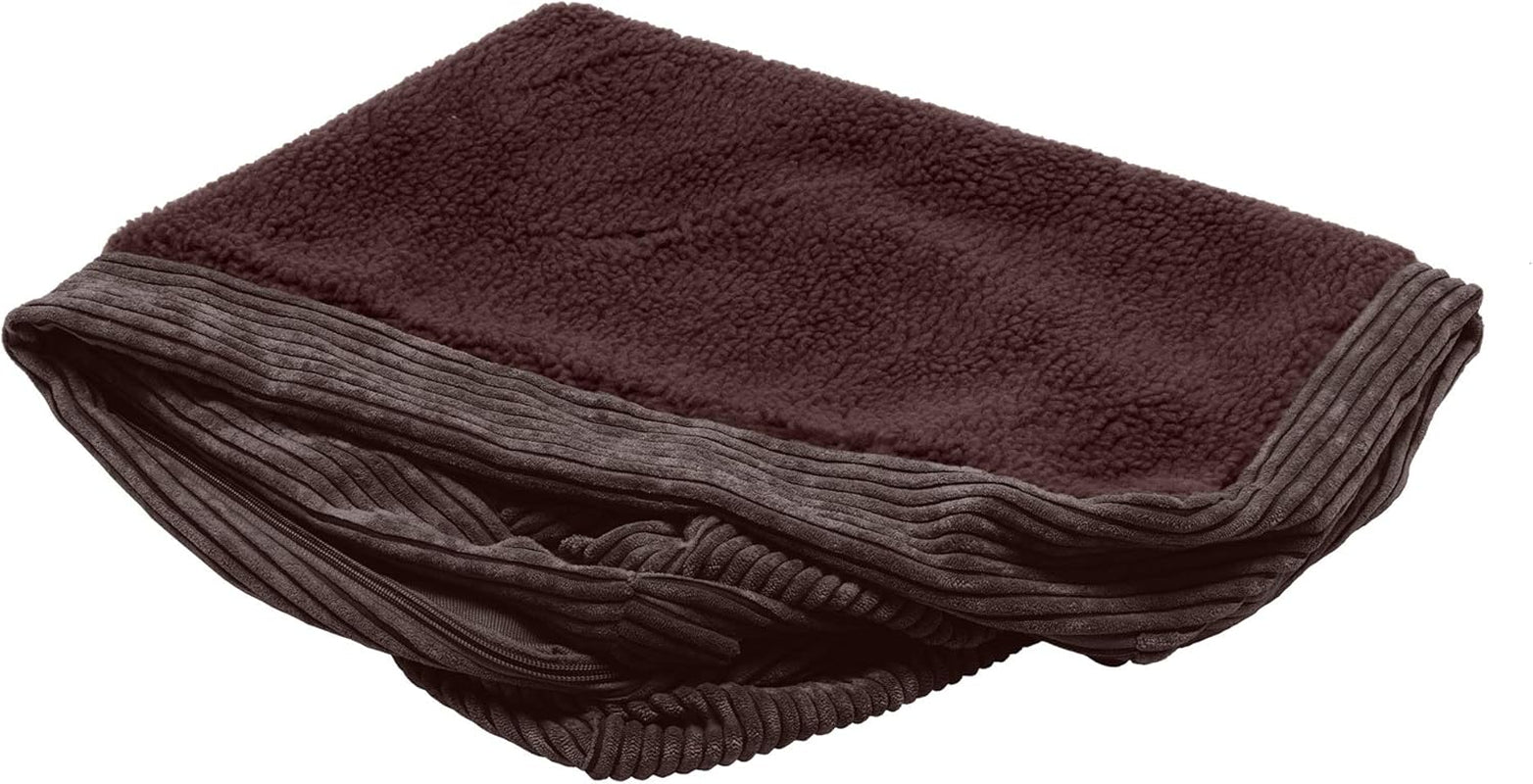 Memory Foam Dog Bed for Large/Medium Dogs W/ Removable Bolster & Washable Cover, for Dogs up to 55 Lbs - Quilted Fleece & Suede Print Bolster Chaise - Espresso, Large