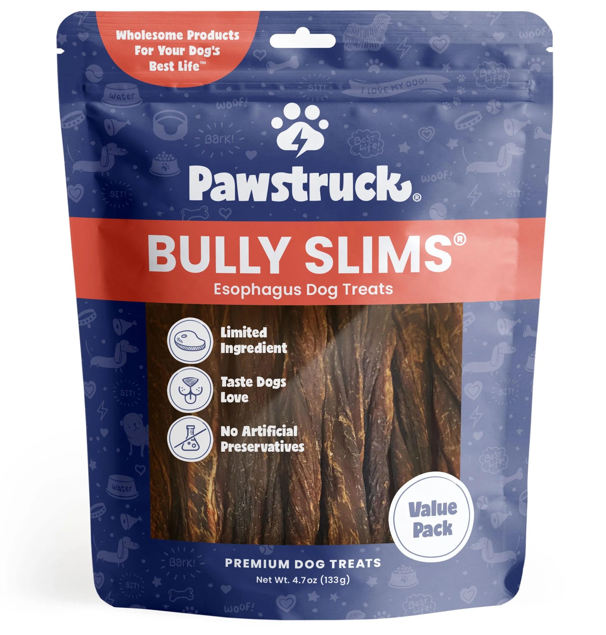 (3 Pack)  Natural Beef Bully Slims Gullet Chew Sticks for Dogs