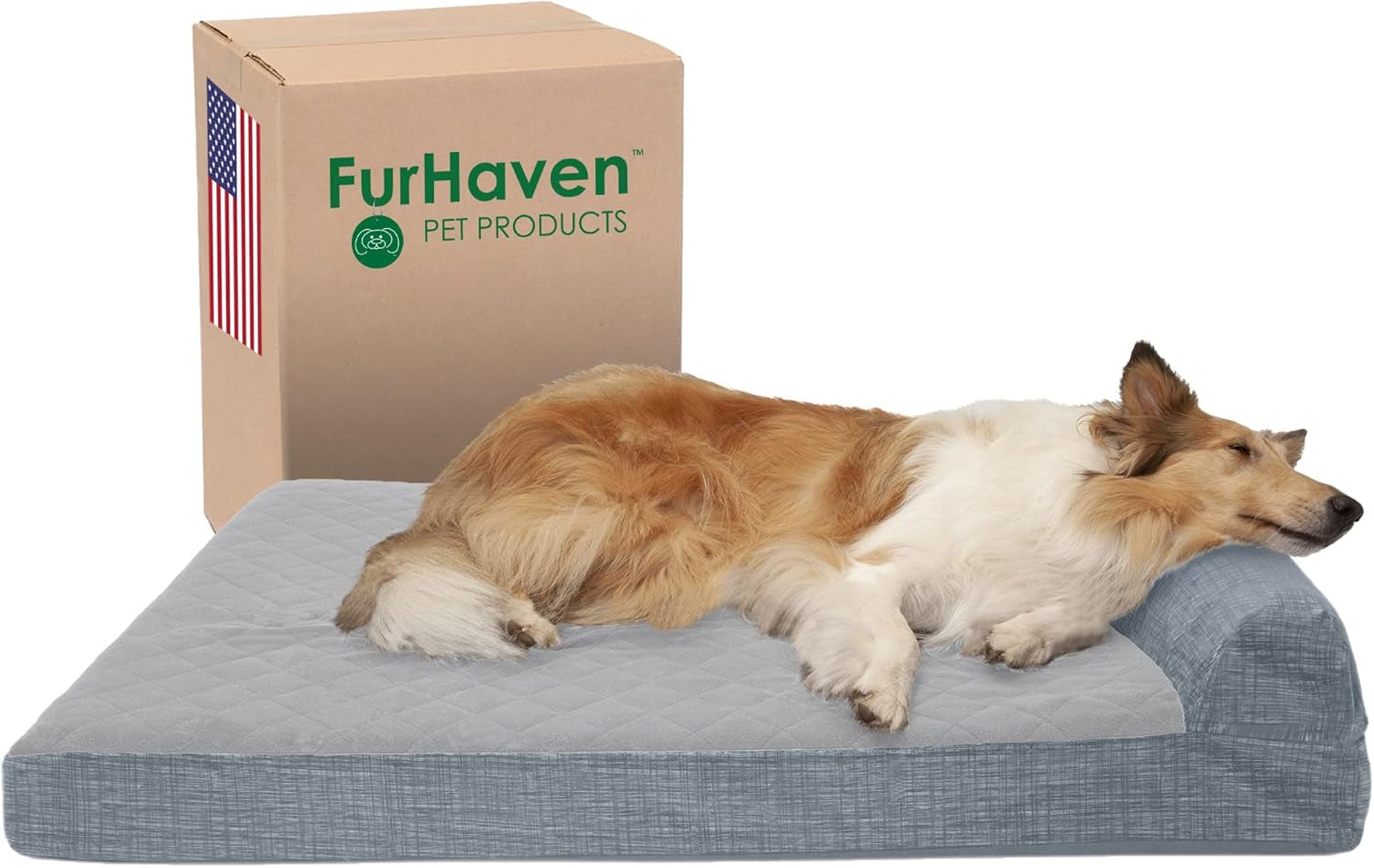 Memory Foam Dog Bed for Large/Medium Dogs W/ Removable Bolster & Washable Cover, for Dogs up to 55 Lbs - Quilted Fleece & Suede Print Bolster Chaise - Espresso, Large