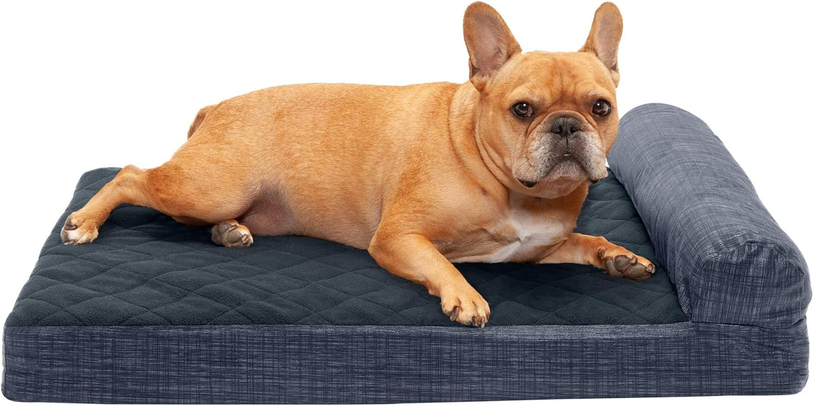 Memory Foam Dog Bed for Large/Medium Dogs W/ Removable Bolster & Washable Cover, for Dogs up to 55 Lbs - Quilted Fleece & Suede Print Bolster Chaise - Espresso, Large