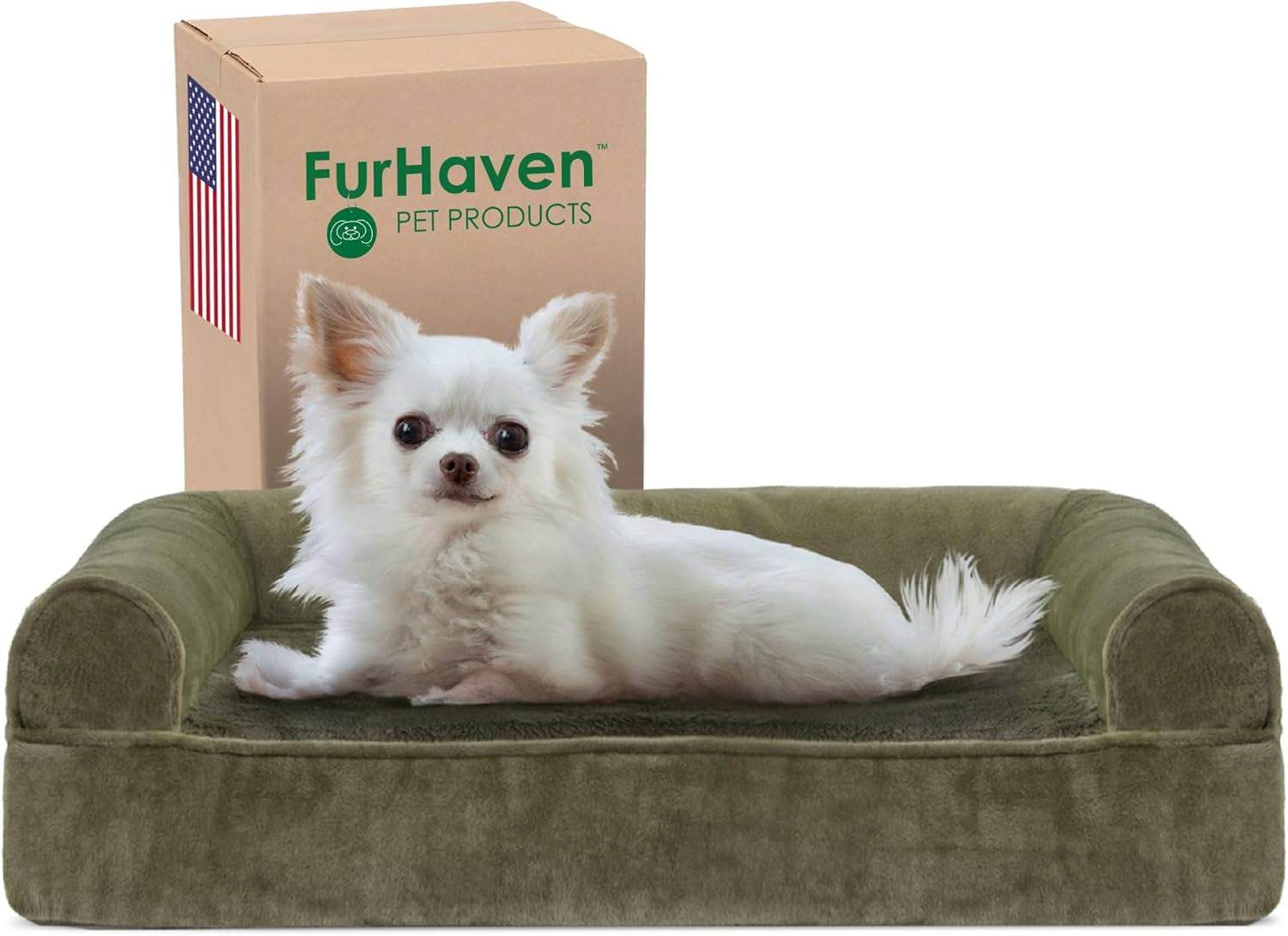 Memory Foam Dog Bed for Large/Medium Dogs W/ Removable Bolster & Washable Cover, for Dogs up to 55 Lbs - Quilted Fleece & Suede Print Bolster Chaise - Espresso, Large