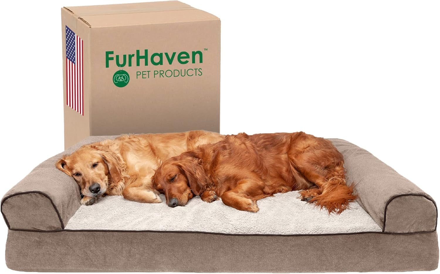 Memory Foam Dog Bed for Large/Medium Dogs W/ Removable Bolster & Washable Cover, for Dogs up to 55 Lbs - Quilted Fleece & Suede Print Bolster Chaise - Espresso, Large