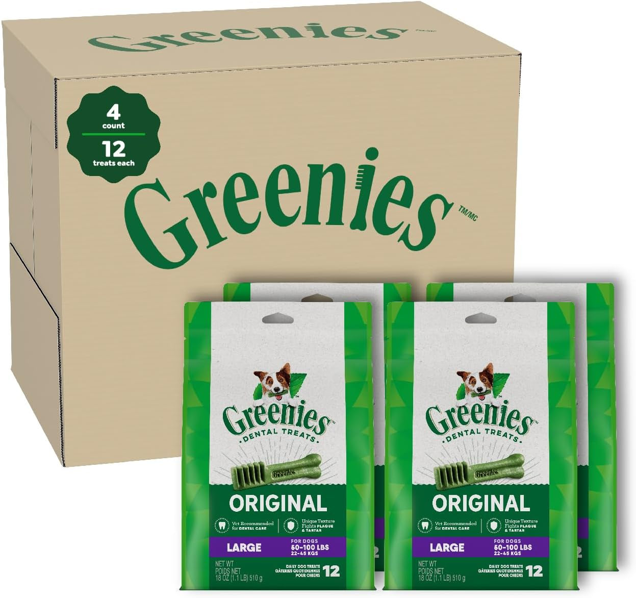 Original Large Dental Dog Treats, 6 Oz. Pack (4 Treats)