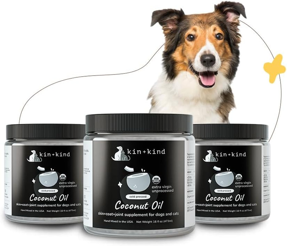 Organic Coconut Oil Pet Supplement for Dogs & Cats - Natural Skin and Coat Support with Cold Pressed Extra Virgin Coconut Oil - Itchy Skin & Dry Cracked Noses - Made in USA - 16 Fl Oz (Large)
