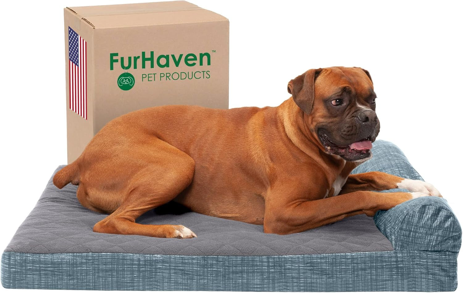 Memory Foam Dog Bed for Large/Medium Dogs W/ Removable Bolster & Washable Cover, for Dogs up to 55 Lbs - Quilted Fleece & Suede Print Bolster Chaise - Espresso, Large