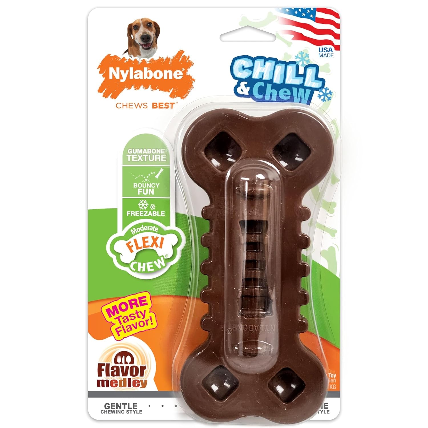 Flexi Chill & Chew Toy for Dogs with Treat Pockets, Dog Toys for Moderate Chewers, Chicken Flavor, Medium - up to 35 Lbs, 1 Count