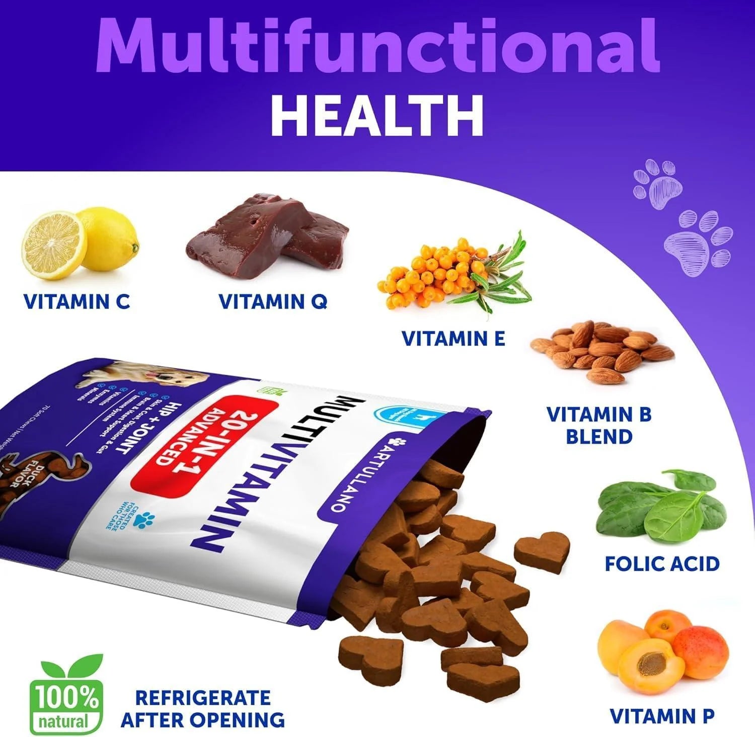 20 in 1 Dog Multivitamin with Glucosamine Chewable Dog Vitamins and Supplements Senior & Puppy Multivitamin Chews for Pet Hip & Joint Support Immunity Mobility Skin Digestion 70 Soft Treats