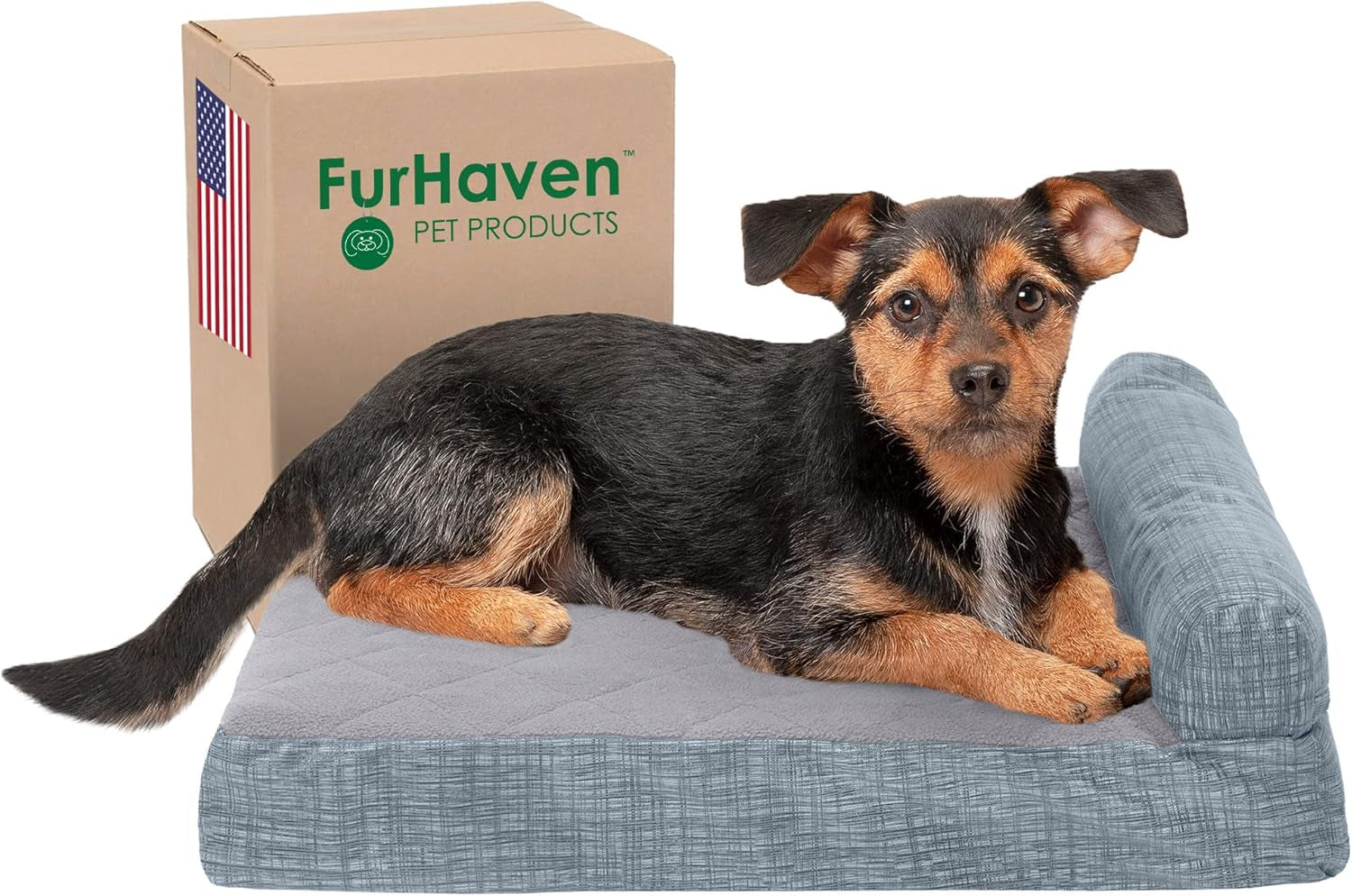 Memory Foam Dog Bed for Large/Medium Dogs W/ Removable Bolster & Washable Cover, for Dogs up to 55 Lbs - Quilted Fleece & Suede Print Bolster Chaise - Espresso, Large