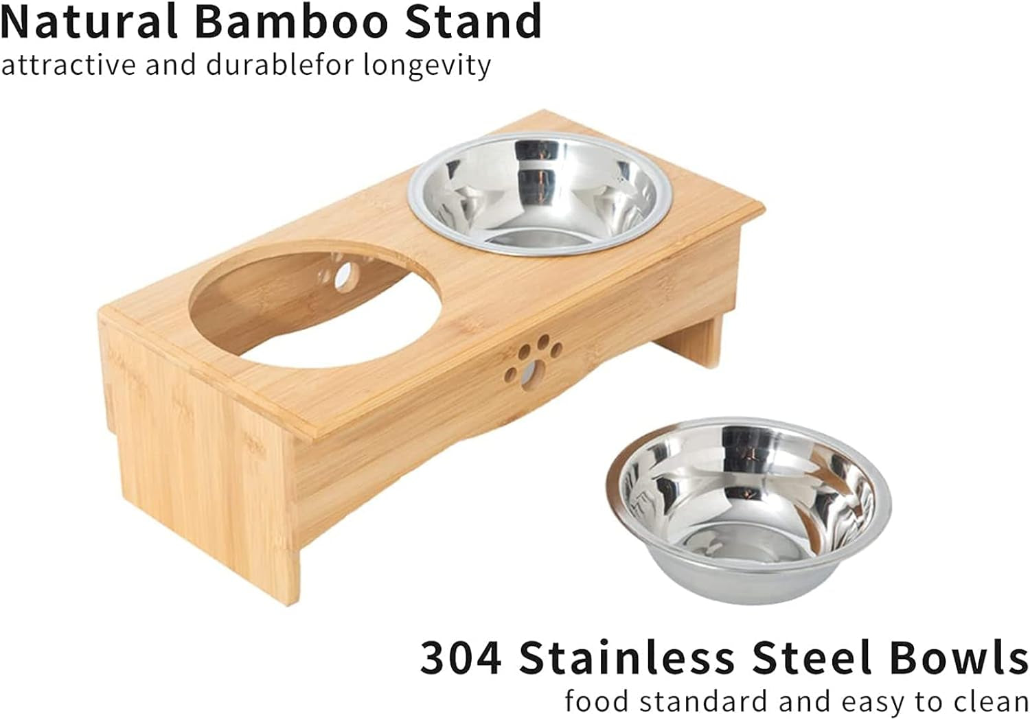 Raised Dog Bowls Stand for Small to Medium Dogs, Bamboo Elevated Dog Food and Water Bowls Feeder Holder (5" Tall, Bamboo)