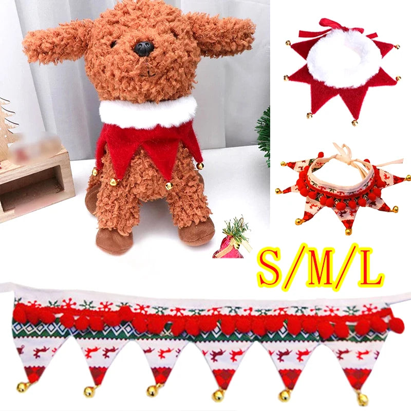 Adjustable Plush Dog Collar Cat Scarf with Bell Christmas Pet Decorate Accessories Pet Cute Tie Back Necklace Bandana Xmas Gifts