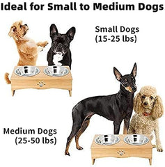 Raised Dog Bowls Stand for Small to Medium Dogs, Bamboo Elevated Dog Food and Water Bowls Feeder Holder (5" Tall, Bamboo)