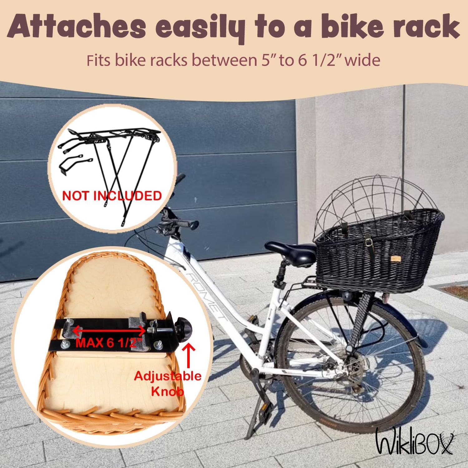 Natural Wicker Dog Bike Basket - 100% Organic Rattan Pet Carrier with Protective Grille - Eco Friendly Design - Soft Cotton Cushion & Mounting Bracket for Secure Bicycle Rear Luggage Rack