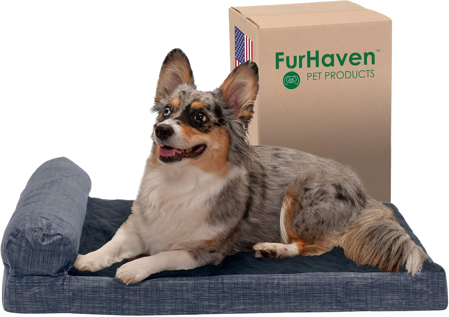 Memory Foam Dog Bed for Large/Medium Dogs W/ Removable Bolster & Washable Cover, for Dogs up to 55 Lbs - Quilted Fleece & Suede Print Bolster Chaise - Espresso, Large