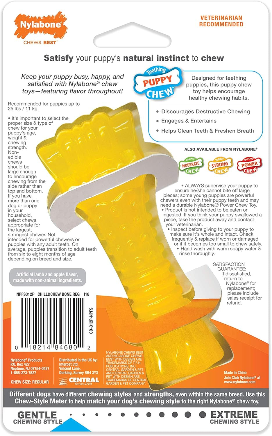 Freezer Knuckle Bone Puppy Chew Toy, Soothing Teething Toys for Puppies, Color Changing, Lamb & Apple Flavor, Small - up to 25 Lbs, 1 Count