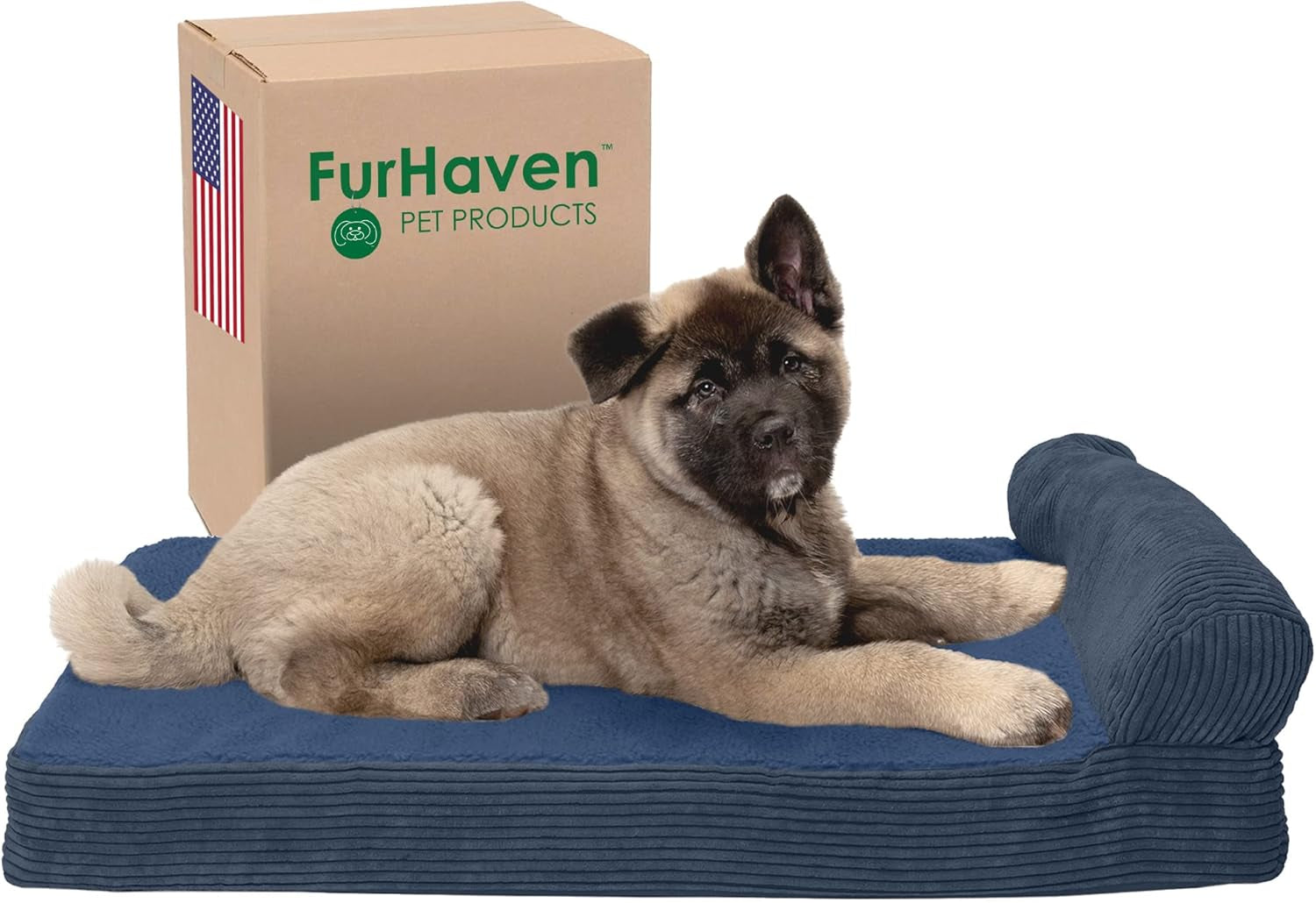 Memory Foam Dog Bed for Large/Medium Dogs W/ Removable Bolster & Washable Cover, for Dogs up to 55 Lbs - Quilted Fleece & Suede Print Bolster Chaise - Espresso, Large