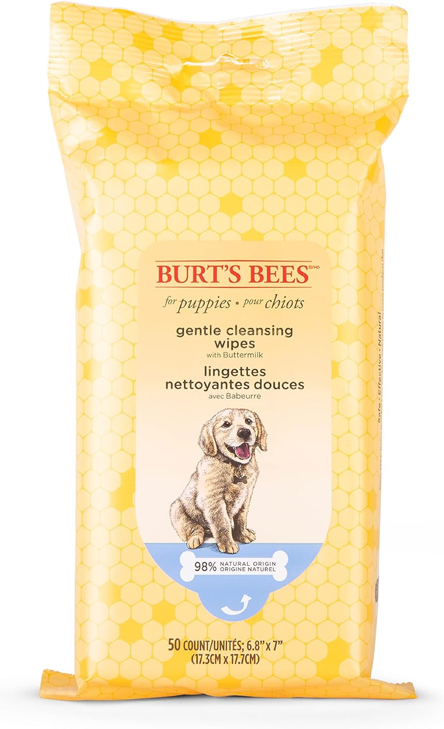 Multipurpose Dog Wipes with Honey, 98% Natural Origin Formulas, Hypoallergenic Dogs Wipe, Canine Cleaning Sheets for Paws and Butt, 3 Pk, 50Ct