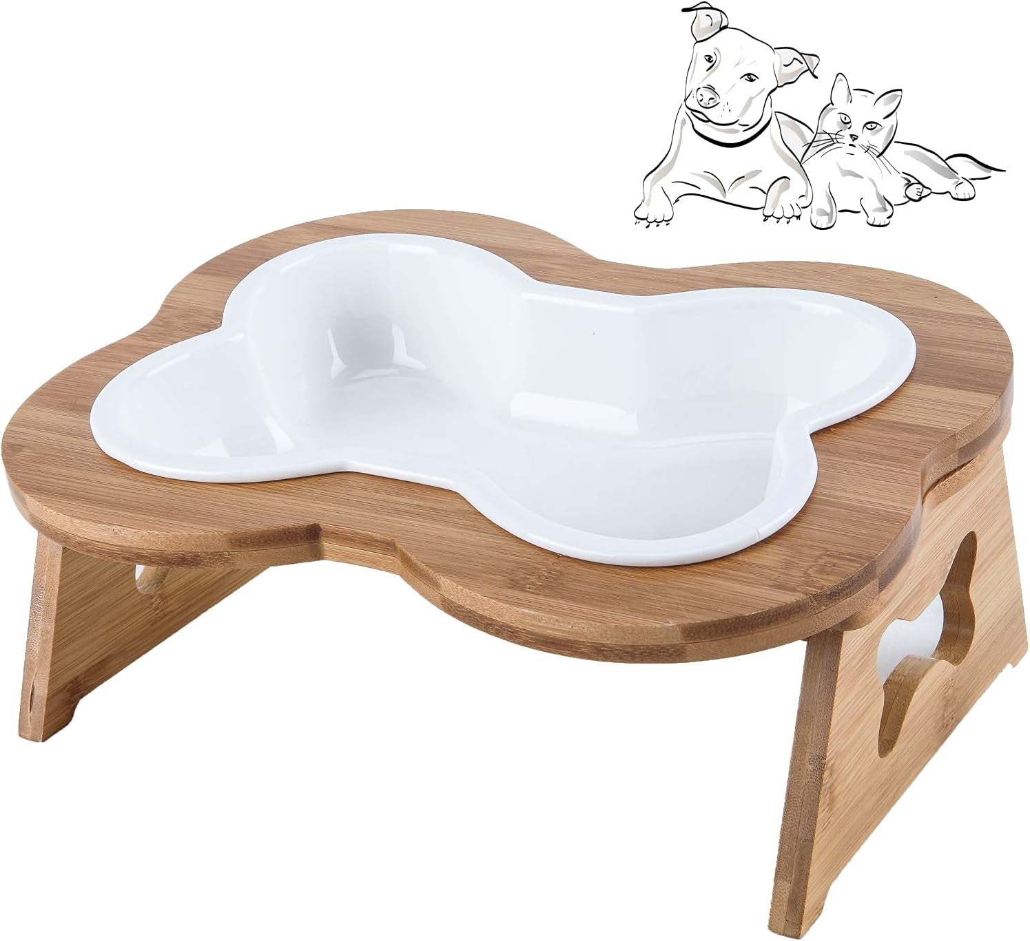 Elevated Ceramic Dog Bowl with Stand - Cute Raised Tilted anti Vomiting Cat Dish - Personalized Pet Feeder for Food and Water - Heavy Weighted No Tip over - Sized for Small/Medium Dog and Large Cat