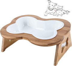 Elevated Ceramic Dog Bowl with Stand - Cute Raised Tilted anti Vomiting Cat Dish - Personalized Pet Feeder for Food and Water - Heavy Weighted No Tip over - Sized for Small/Medium Dog and Large Cat