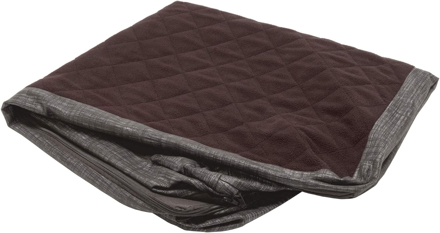 Memory Foam Dog Bed for Large/Medium Dogs W/ Removable Bolster & Washable Cover, for Dogs up to 55 Lbs - Quilted Fleece & Suede Print Bolster Chaise - Espresso, Large