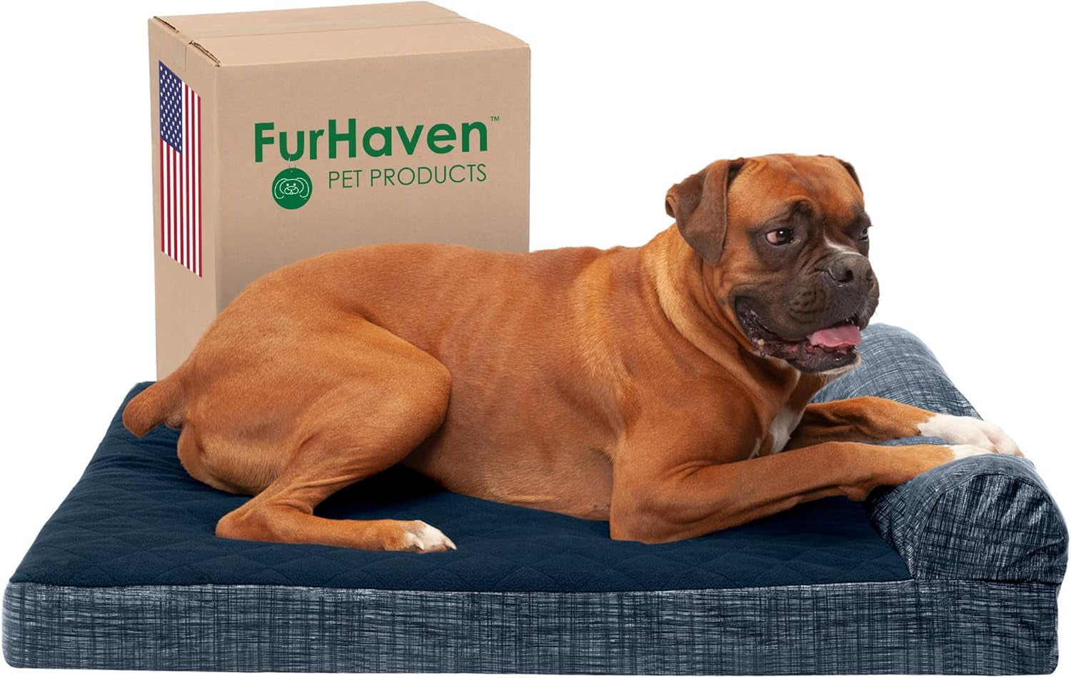 Memory Foam Dog Bed for Large/Medium Dogs W/ Removable Bolster & Washable Cover, for Dogs up to 55 Lbs - Quilted Fleece & Suede Print Bolster Chaise - Espresso, Large