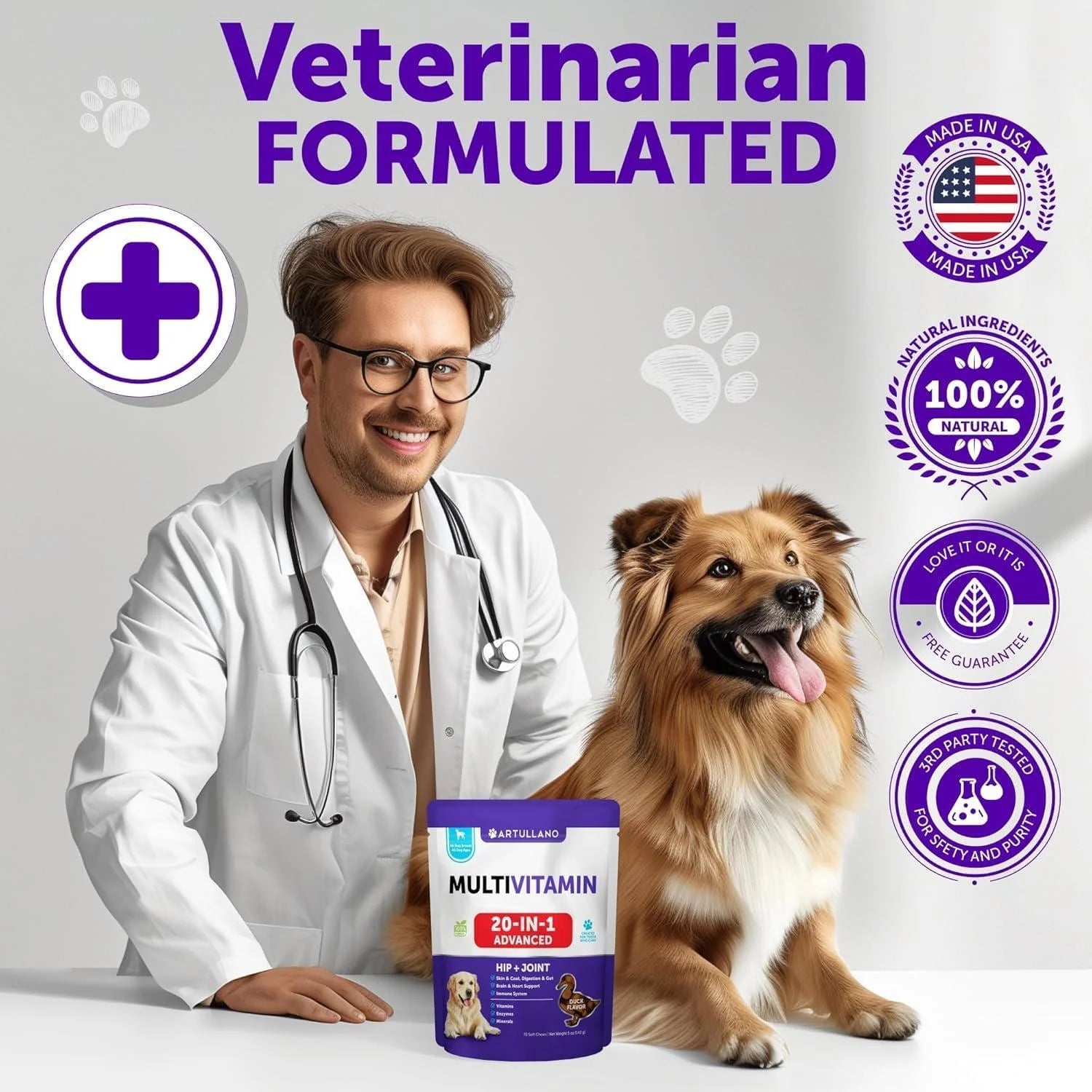 20 in 1 Dog Multivitamin with Glucosamine Chewable Dog Vitamins and Supplements Senior & Puppy Multivitamin Chews for Pet Hip & Joint Support Immunity Mobility Skin Digestion 70 Soft Treats