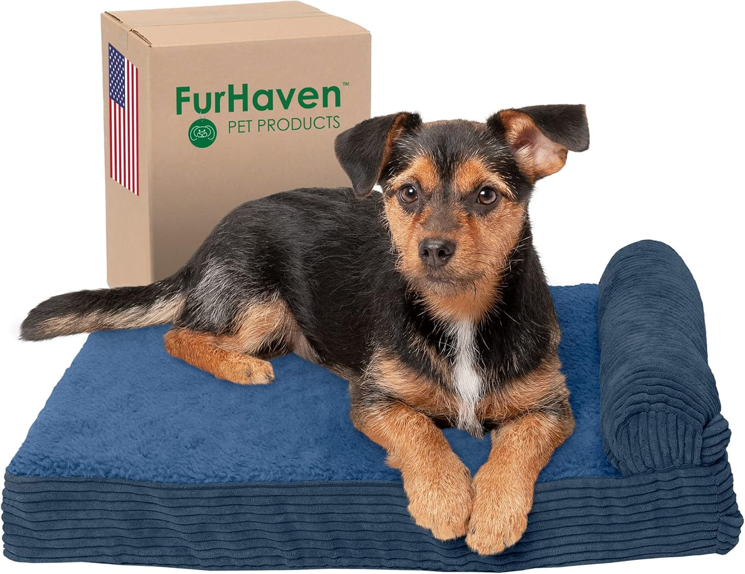 Memory Foam Dog Bed for Large/Medium Dogs W/ Removable Bolster & Washable Cover, for Dogs up to 55 Lbs - Quilted Fleece & Suede Print Bolster Chaise - Espresso, Large