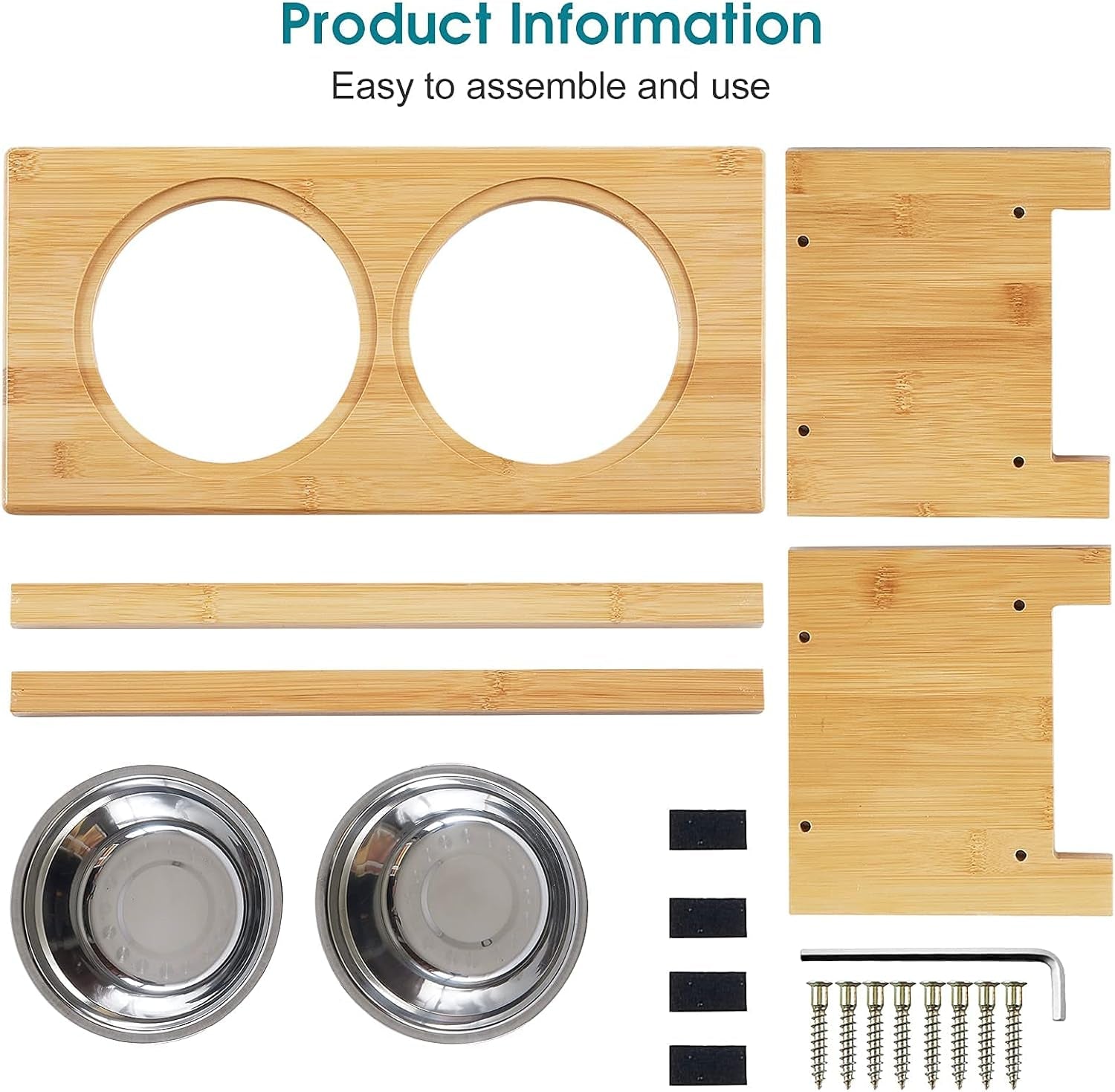 Elevated Dog Bowls for Medium Dog Bowl Stand Bamboo Raised Dog Cat Bowl Food and Water Bowls Elevated Feeder with 2 Stainless Steel Bowls and anti Slip Feet - 4 Sizes for Small to Large Dogs