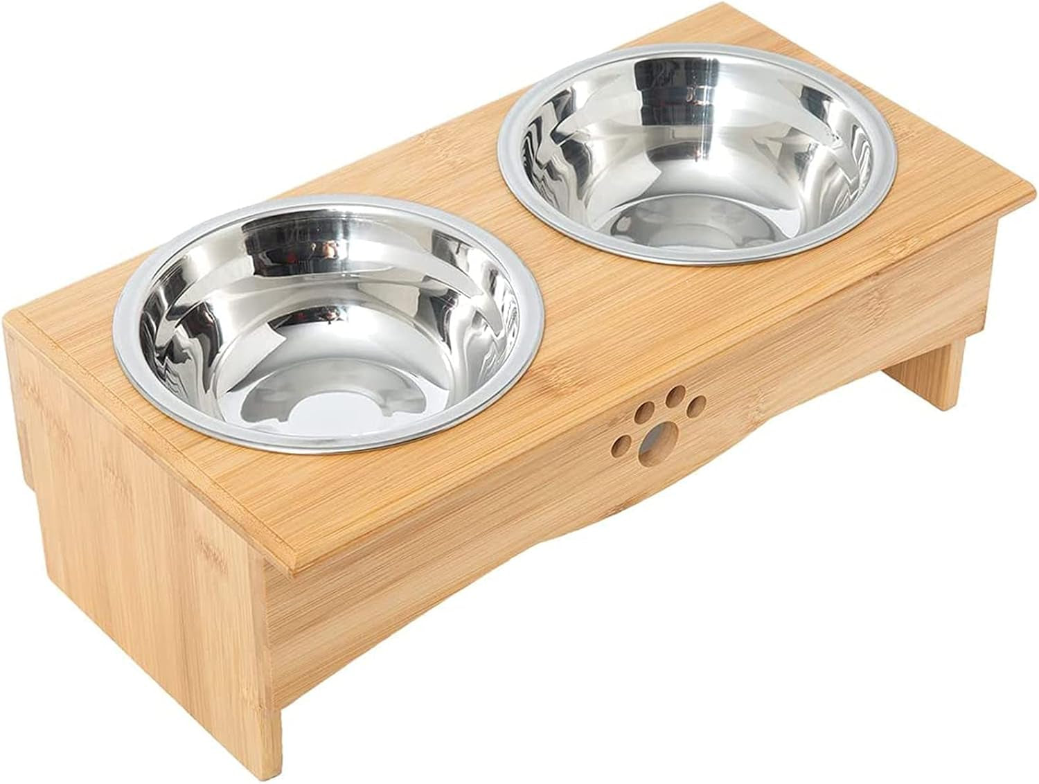Raised Dog Bowls Stand for Small to Medium Dogs, Bamboo Elevated Dog Food and Water Bowls Feeder Holder (5" Tall, Bamboo)