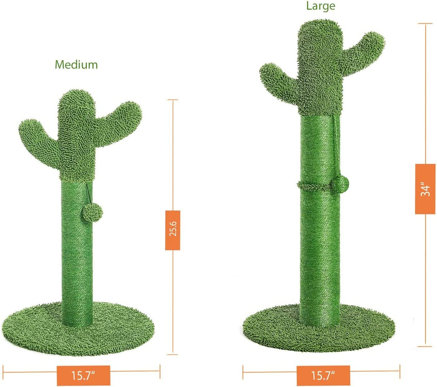 34" Cactus Cat Scratching Post with Dangling Ball for Cats Large Version Green