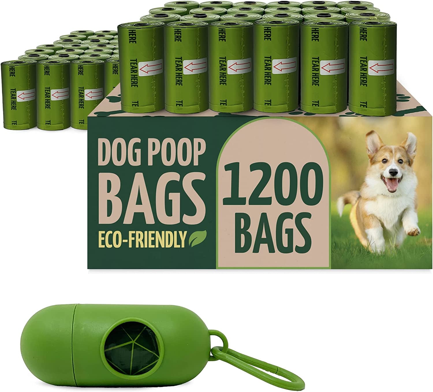 Biodegradable Dog Poop Bags with Holder, 1200 Bags, 9X13", Eco-Friendly