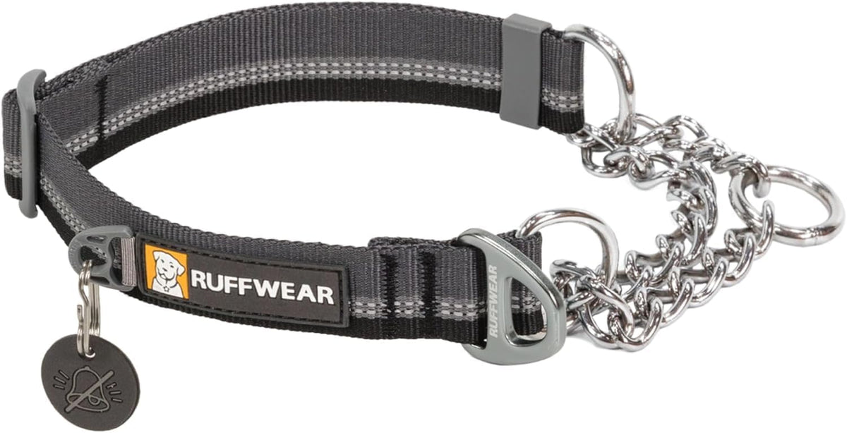 , Chain Reaction Dog Collar, Adjustable Reflective Martingale Escape-Proof Collar with Stainless Steel Chain, Professional Training Control, Basalt Gray, 20"-26"