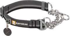 , Chain Reaction Dog Collar, Adjustable Reflective Martingale Escape-Proof Collar with Stainless Steel Chain, Professional Training Control, Basalt Gray, 20"-26"