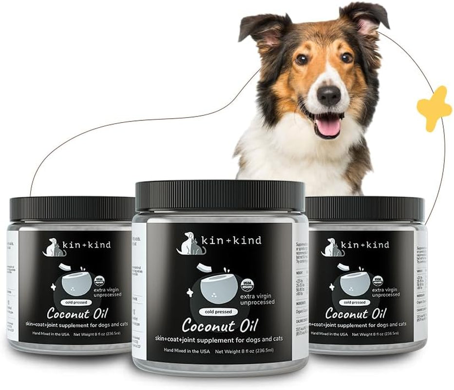 Organic Coconut Oil Pet Supplement for Dogs & Cats - Natural Skin and Coat Support with Cold Pressed Extra Virgin Coconut Oil - Itchy Skin & Dry Cracked Noses - Made in USA - 16 Fl Oz (Large)