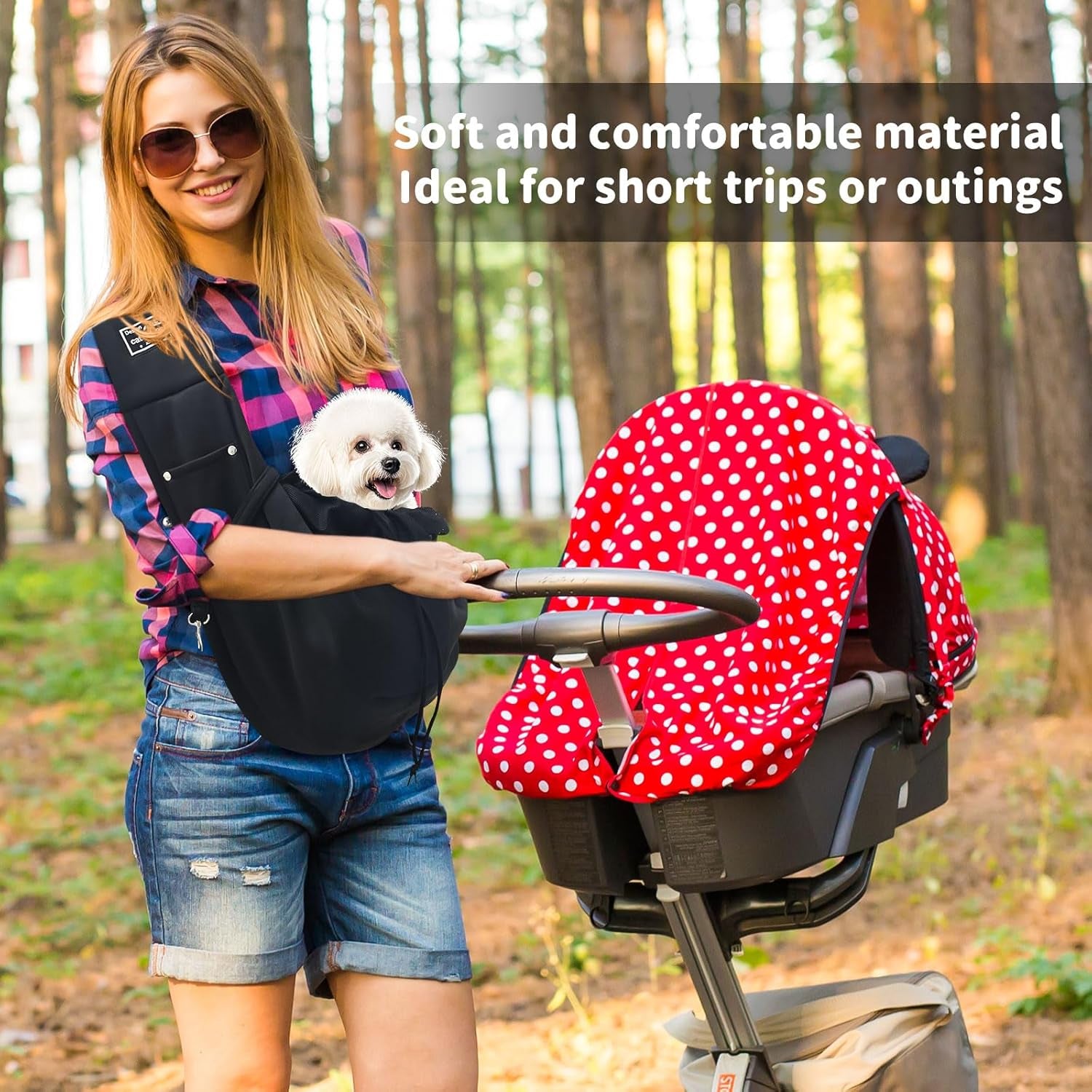 Dog Carrier Sling, Cat Sling Carrier, Small Dog Sling Carriers for 0-15 Lbs, Hands Free Puppy Carrier Sling, Crossbody Pet Carrier for Travel, Breathable Pad, Storage Pocket, Tote Design Cat Carrier
