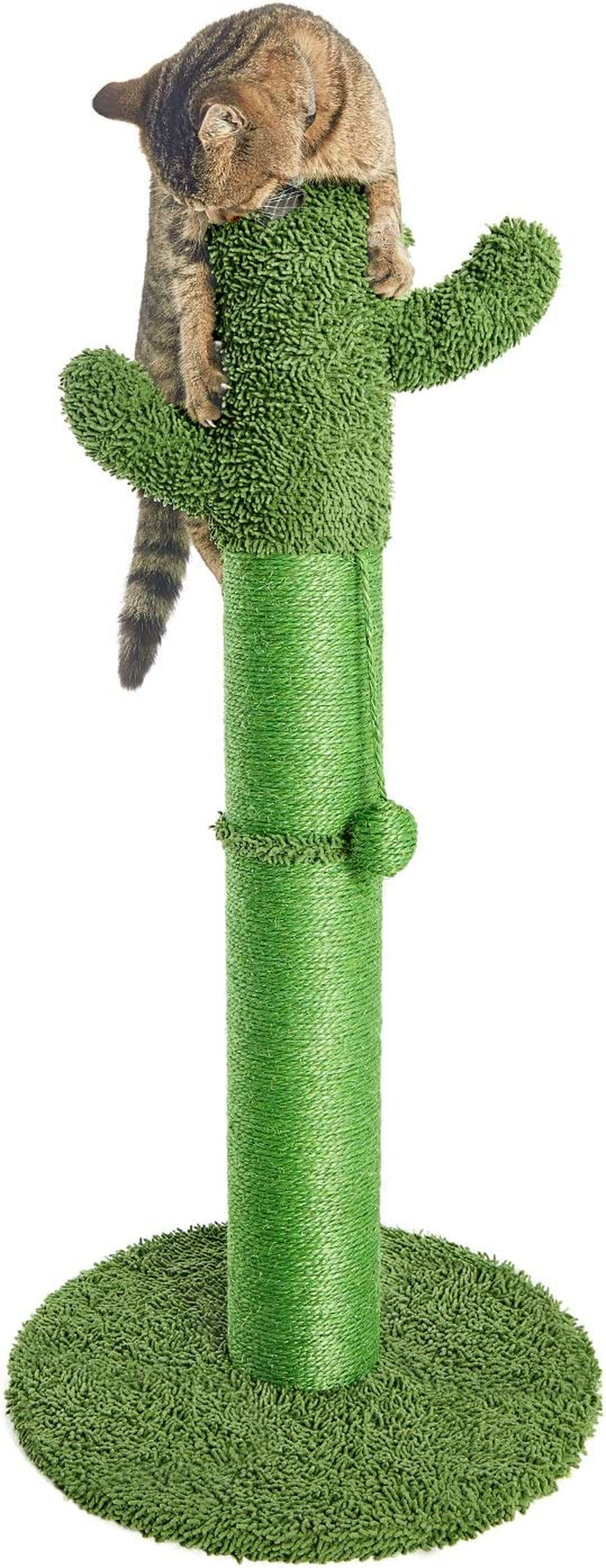 34" Cactus Cat Scratching Post with Dangling Ball for Cats Large Version Green