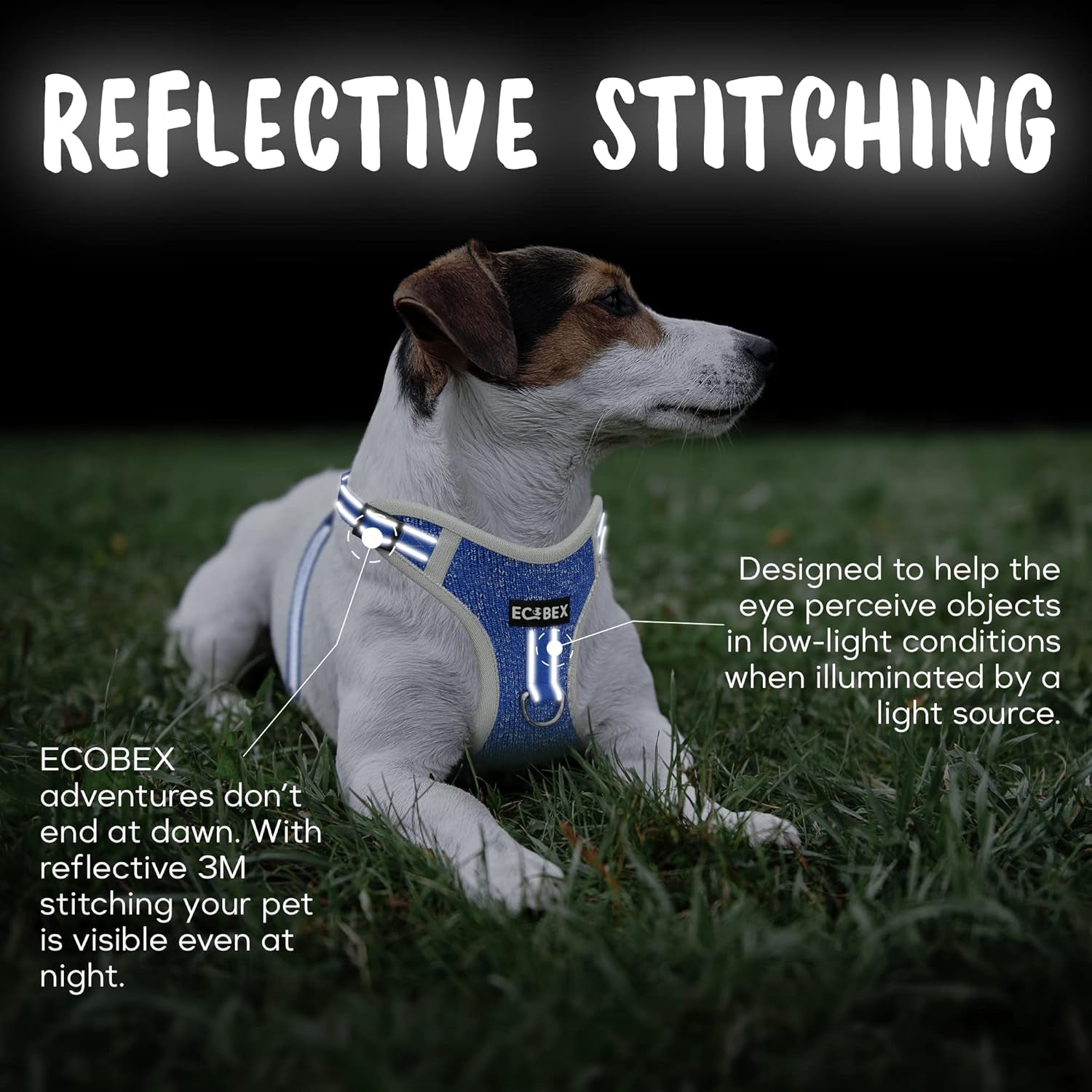 Eco-Adventurer Dog Harness, Eco-Friendly, No-Pull and No-Escape Design, Adjustable, Durable and Comfortable, Front Clip for Training, Made from Recycled Plastic, Blue, Small