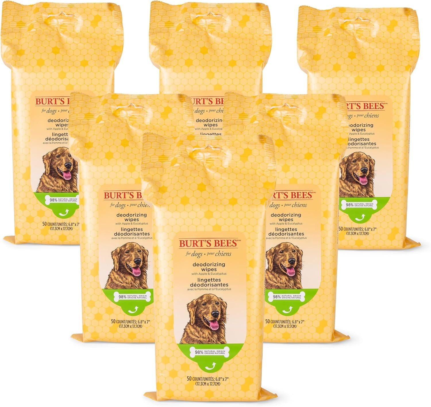 Multipurpose Dog Wipes with Honey, 98% Natural Origin Formulas, Hypoallergenic Dogs Wipe, Canine Cleaning Sheets for Paws and Butt, 3 Pk, 50Ct