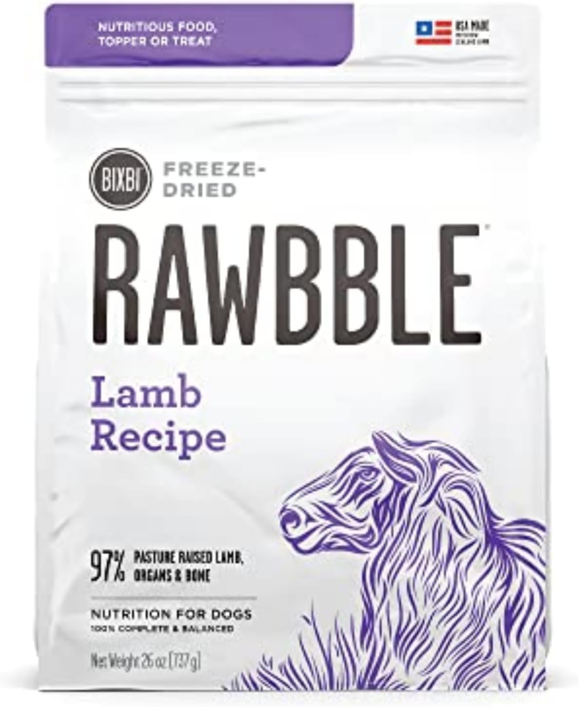 Rawbble Freeze Dried Dog Food, Pork Recipe, 26 Oz - 97% Meat and Organs, No Fillers - Pantry-Friendly Raw Dog Food for Meal, Treat or Food Topper - USA Made in Small Batches