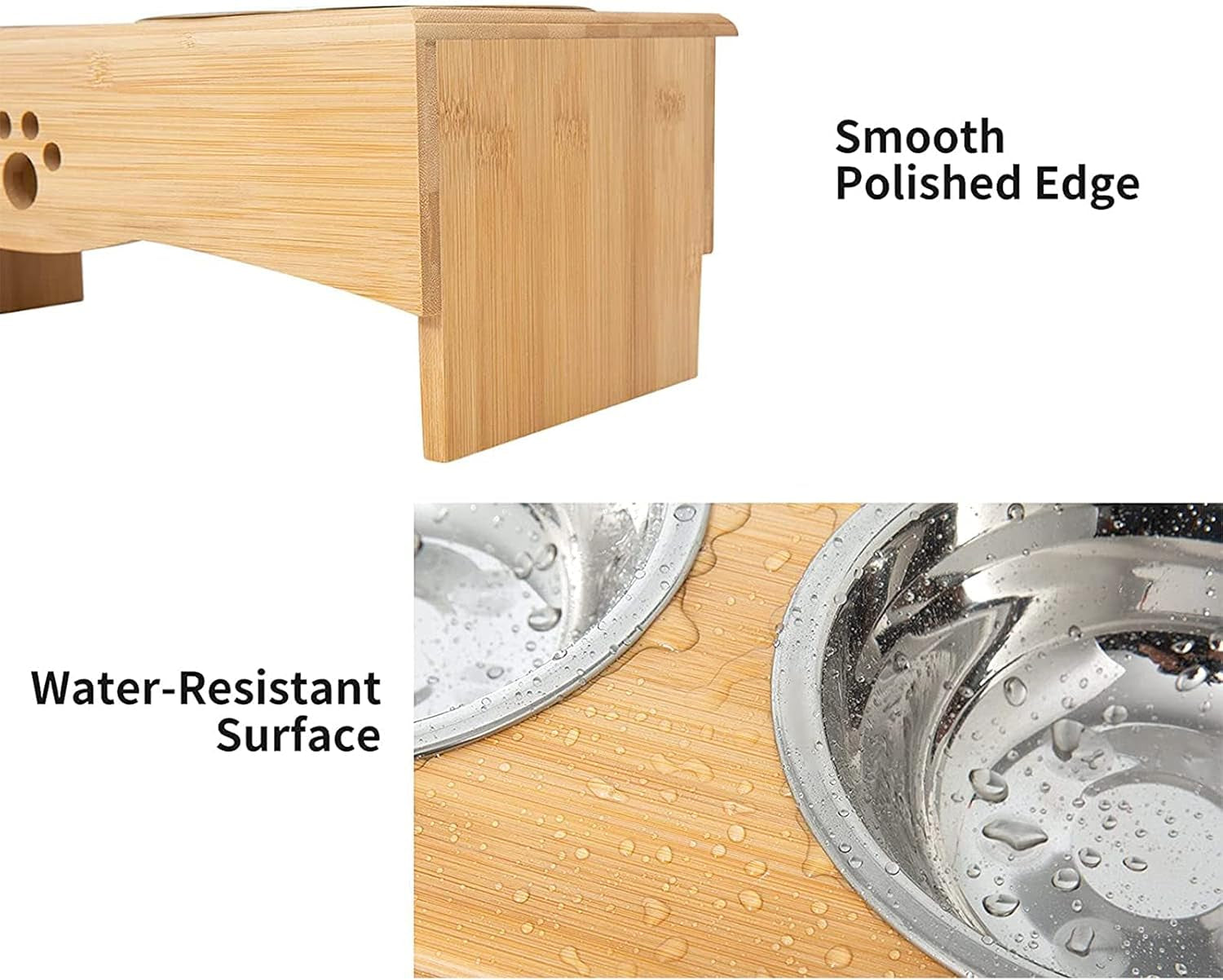 Raised Dog Bowls Stand for Small to Medium Dogs, Bamboo Elevated Dog Food and Water Bowls Feeder Holder (5" Tall, Bamboo)