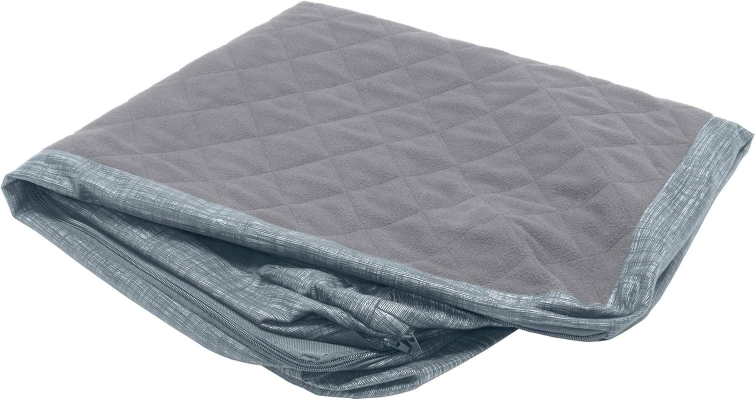 Memory Foam Dog Bed for Large/Medium Dogs W/ Removable Bolster & Washable Cover, for Dogs up to 55 Lbs - Quilted Fleece & Suede Print Bolster Chaise - Espresso, Large