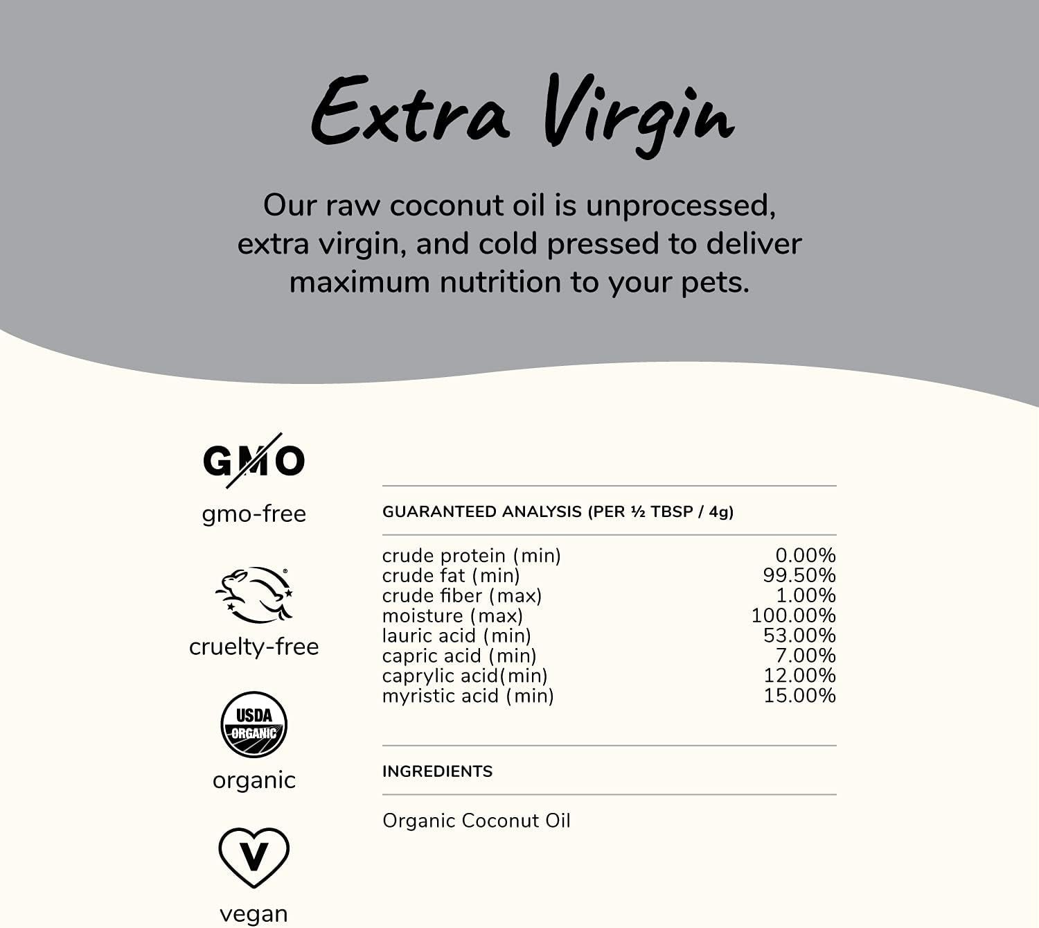 Organic Coconut Oil Pet Supplement for Dogs & Cats - Natural Skin and Coat Support with Cold Pressed Extra Virgin Coconut Oil - Itchy Skin & Dry Cracked Noses - Made in USA - 16 Fl Oz (Large)