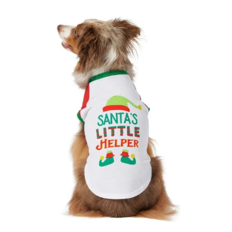 Christmas Pet Costume Letter Graphic Pets Sleeveless Vest Soft round Neck Dog T-Shirt Cat Dog Clothes for Festival Party