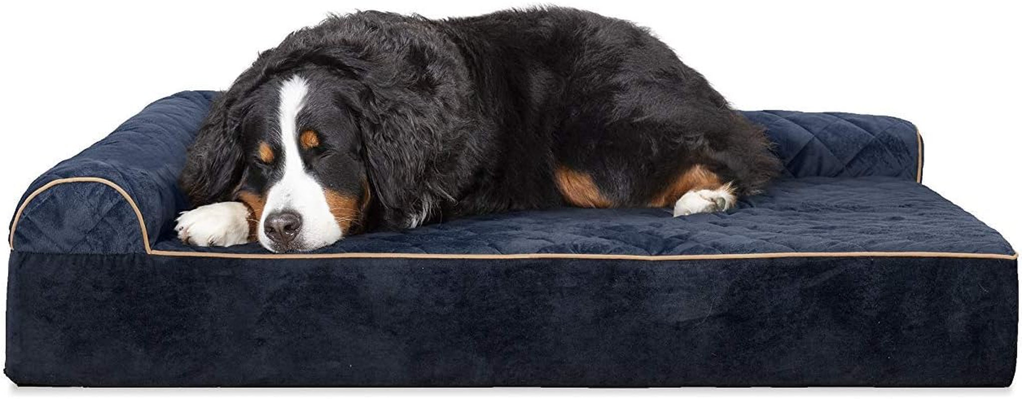 Memory Foam Dog Bed for Large/Medium Dogs W/ Removable Bolster & Washable Cover, for Dogs up to 55 Lbs - Quilted Fleece & Suede Print Bolster Chaise - Espresso, Large