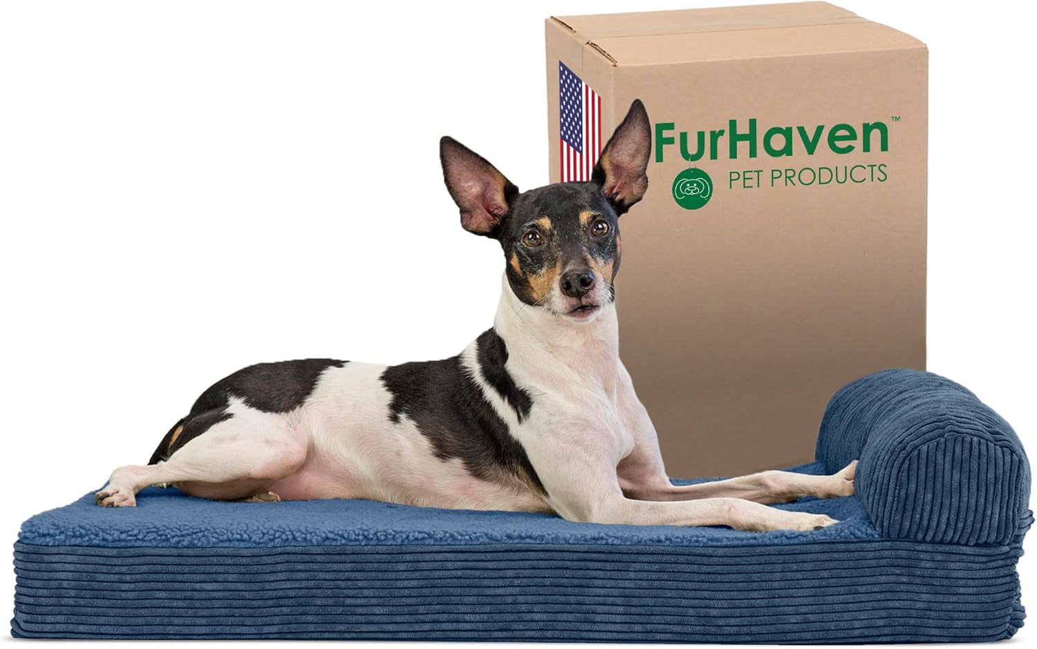 Memory Foam Dog Bed for Large/Medium Dogs W/ Removable Bolster & Washable Cover, for Dogs up to 55 Lbs - Quilted Fleece & Suede Print Bolster Chaise - Espresso, Large