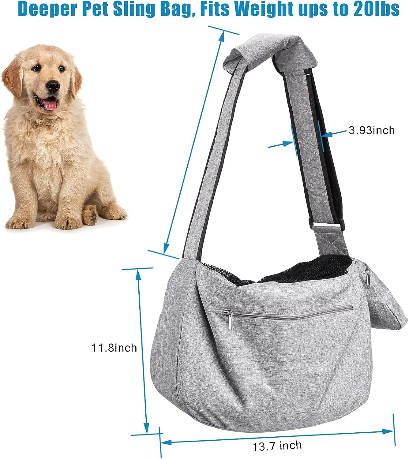 Pet Sling Carrier, Fits 15 to 25Lbs Extra-Large Dog/Cat Sling Carrier Reversible and Hands-Free Dog Bag with Adjustable Strap and Pocket Shoulder Pad for Outdoor Travel Hiking
