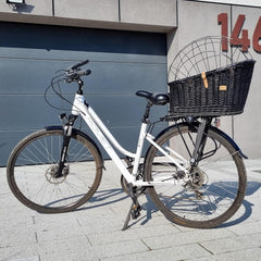 Natural Wicker Dog Bike Basket - 100% Organic Rattan Pet Carrier with Protective Grille - Eco Friendly Design - Soft Cotton Cushion & Mounting Bracket for Secure Bicycle Rear Luggage Rack